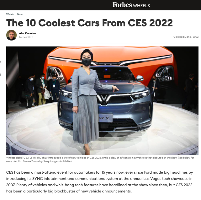 VinFast lọt top 10 mẫu ô tô &quot;tuyệt vời nhất&quot; tại CES 2022 - Ảnh 1.
