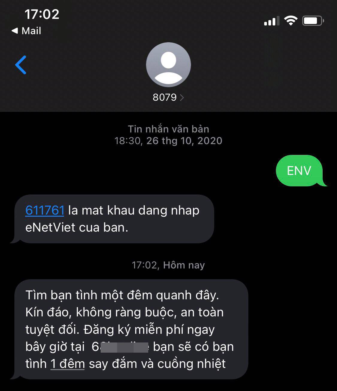 Phụ huynh hốt hoảng vì nhận được tin nhắn gạ  &quot;tình một đêm&quot; từ tổng đài cấp mã để đăng nhập eNetViet - Ảnh 2.