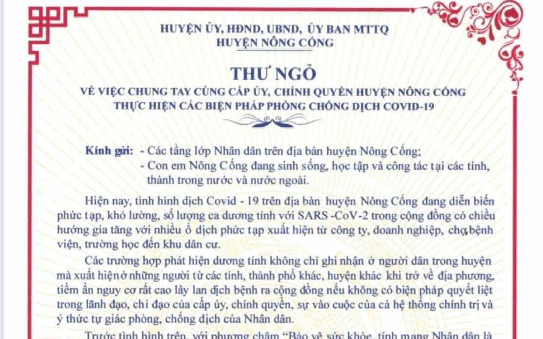 Sau thành phố, thêm 1 huyện ở Thanh Hóa ra thư ngỏ khuyên người dân không về quê dịp Tết