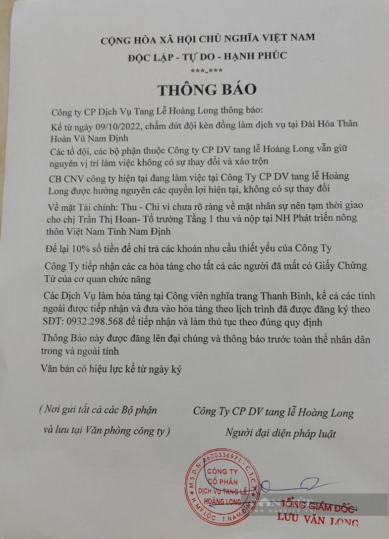 Sau phản ánh của Báo điện tử Dân Việt, Công ty tang lễ Hoàng Long mở cửa tiếp nhận 27 hộ kinh doanh dịch vụ - Ảnh 1.