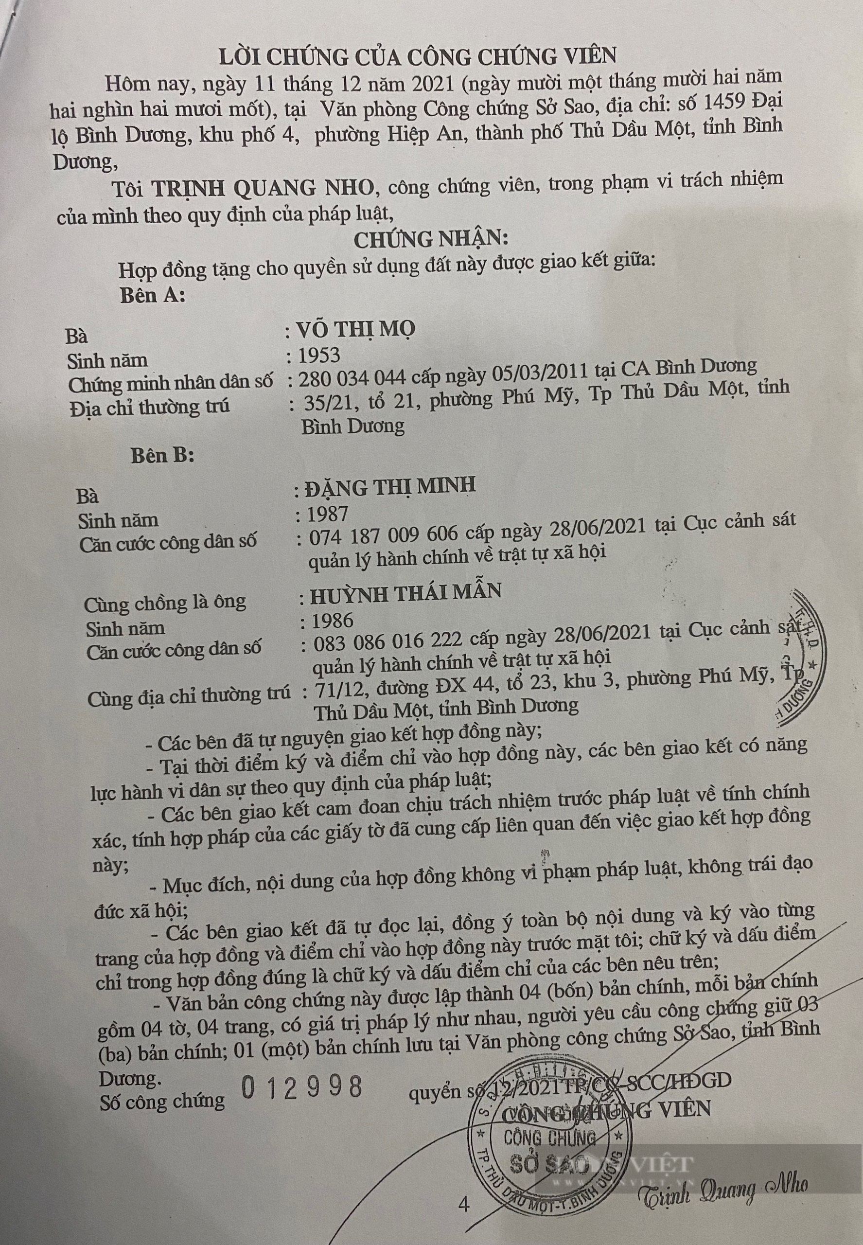 Bình Dương khởi tố công chứng viên liên quan vụ “chết vì mắc Covid-19, vẫn ký hợp đồng tặng, cho đất” - Ảnh 4.