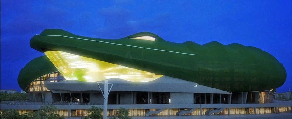 Sân vận động hình cá sấu xanh khổng lồ - Ảnh 5.