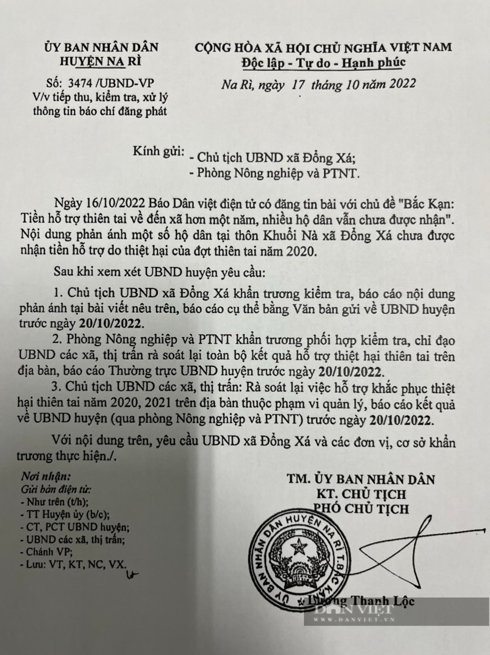 Xã Đổng Xá, huyện Na Rì (Bắc Kạn) &quot;tức tốc&quot; giải ngân tiền hỗ trợ thiên tai sau phản ánh của báo Dân Việt  - Ảnh 1.