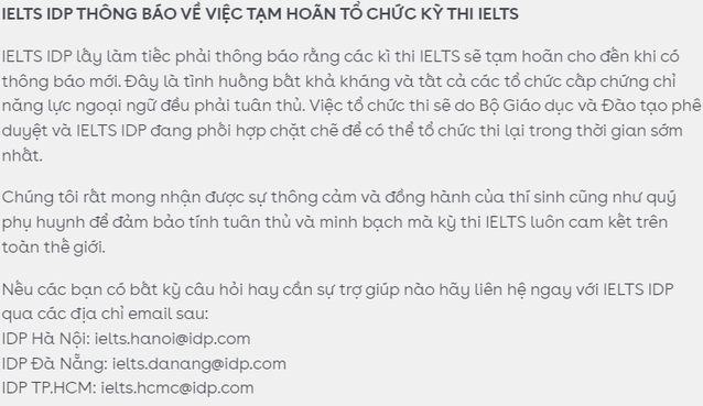 Đến lượt IDP tạm dừng kỳ thi IELTS, chưa có thời gian tổ chức lại - Ảnh 1.