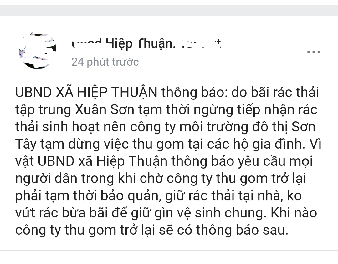 UBND xã Hiệp Thuận yêu cầu người dân bảo quản, giữ rác thải sinh hoạt tại nhà - Ảnh 1.