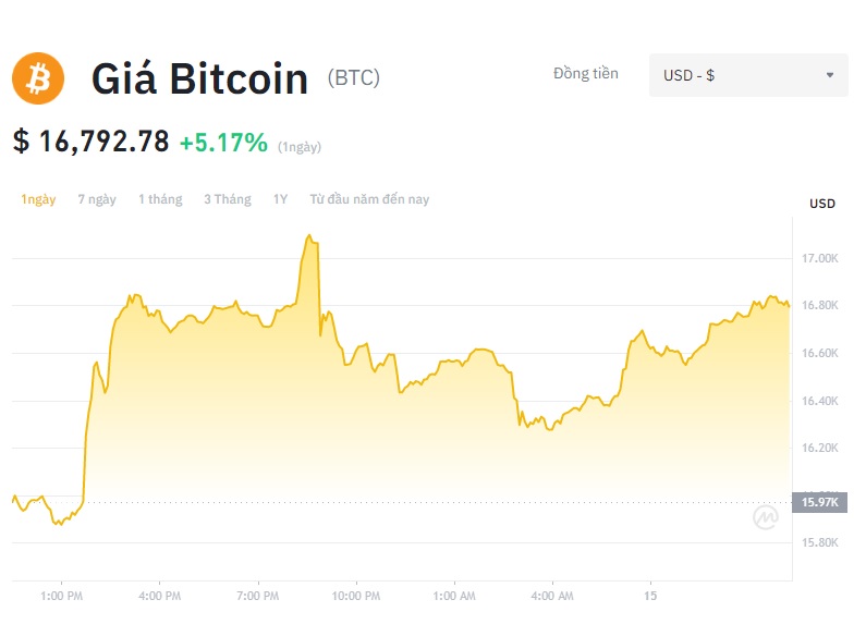 Giá Bitcoin hôm nay 15/11: Tăng dần lên mốc 17.000, thị trường tiền số lại khởi sắc xanh - Ảnh 1.
