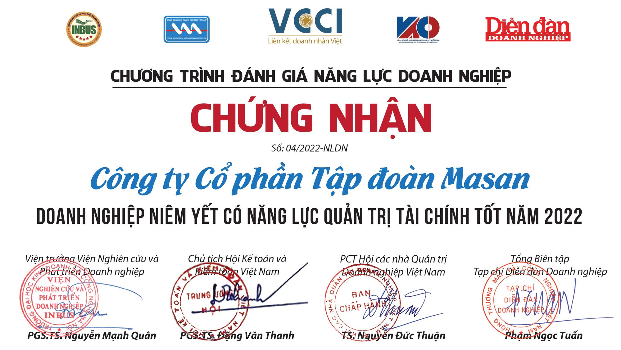 Masan vừa được vinh danh trong Top 15 doanh nghiệp niêm yết có Năng lực Quản trị tài chính tốt nhất năm 2022