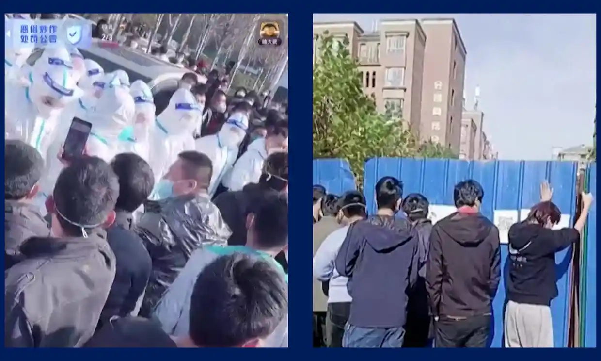 Foxconn đã xác nhận về một đợt bùng phát &quot;bạo lực&quot; tại nhà máy rộng lớn của họ ở miền trung Trung Quốc, sau khi xuất hiện cảnh quay công nhân đụng độ với nhân viên an ninh trong các cuộc biểu tình tại nhà máy. Ảnh: @AFP.