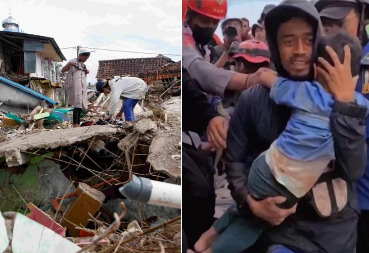 Cậu bé 6 tuổi sống sót sau trận động đất kinh hoàng ở Indonesia nhờ một tấm nệm - Ảnh 1.