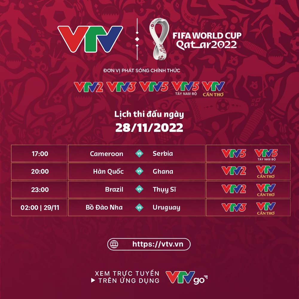 Lịch phát sóng trực tiếp World Cup 2022 ngày 28/11 trên VTV - Ảnh 1.