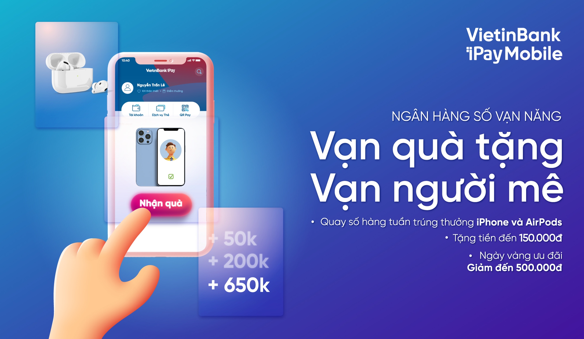 Nhiều ưu đãi hấp dẫn trong chương trình khuyến mại trên VietinBank iPay Mobile.