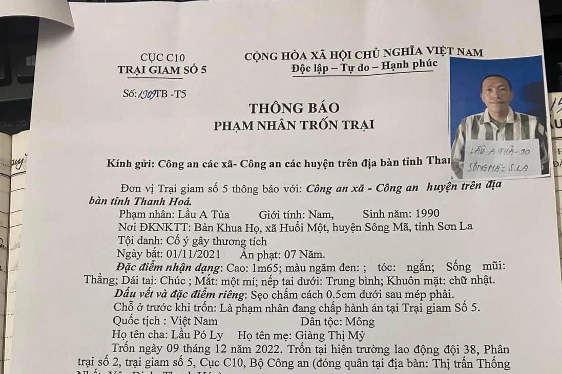 Truy tìm phạm nhân trốn trại giam ở Thanh Hóa - Ảnh 1.