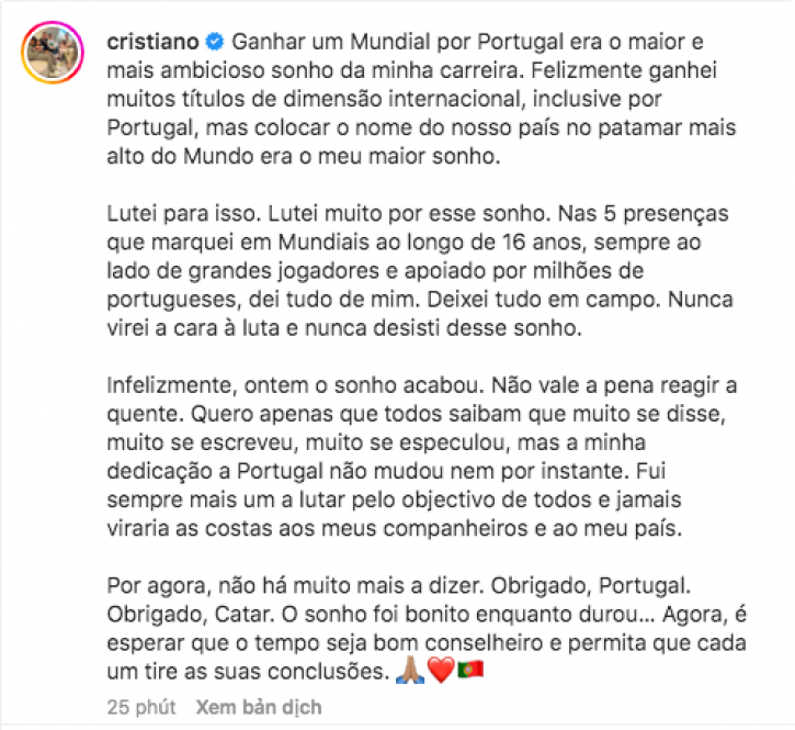 Tâm thư nghẹn ngào của Ronaldo sau khi bị loại khỏi World Cup 2022 - Ảnh 2.