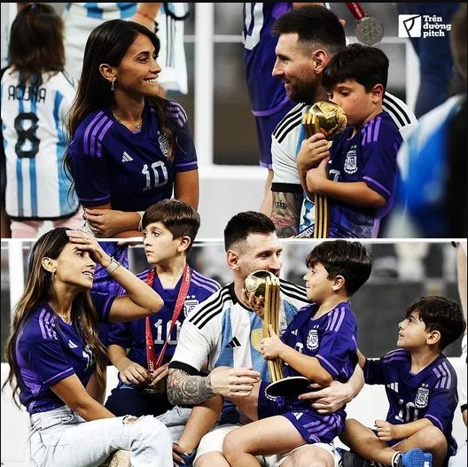 Xúc động hình ảnh Messi cùng vợ và 3 con nâng cúp vàng World Cup 2022 - Ảnh 10.