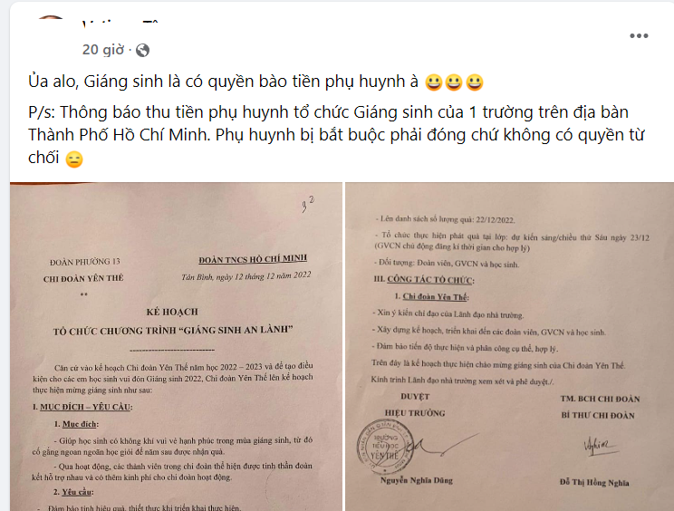 Một trường tiểu học tổ chức Giáng sinh để &quot;có thêm  kinh phí cho chi đoàn hoạt động&quot; - Ảnh 1.