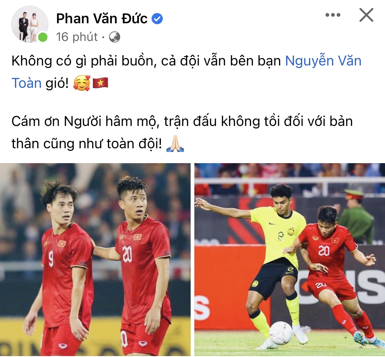 Phan Văn Đức động viên Văn Toàn sau trận đấu - Ảnh 3.