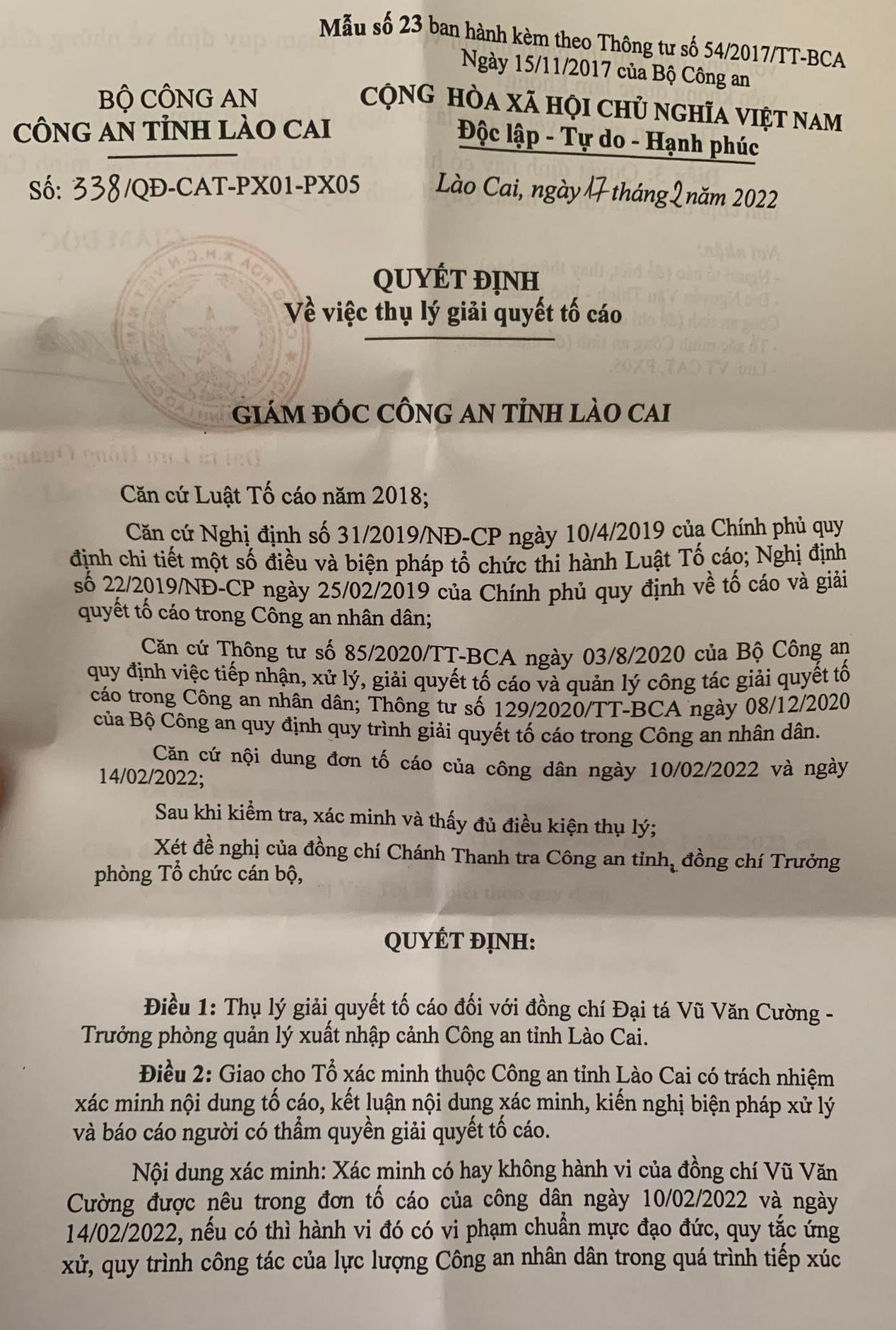 Lào Cai: Thụ lý đơn tố giác Đại tá Công an quấy rối phụ nữ - Ảnh 1.