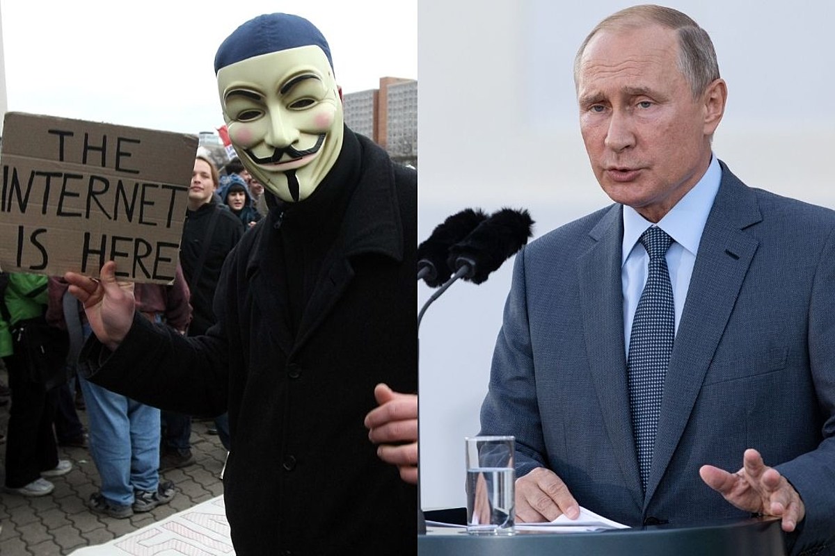 Nhóm hacker Anonymous đã chính thức tham gia vào cuộc xung đột địa chính trị giữa Nga và Ukraine., Ảnh: @AFP.