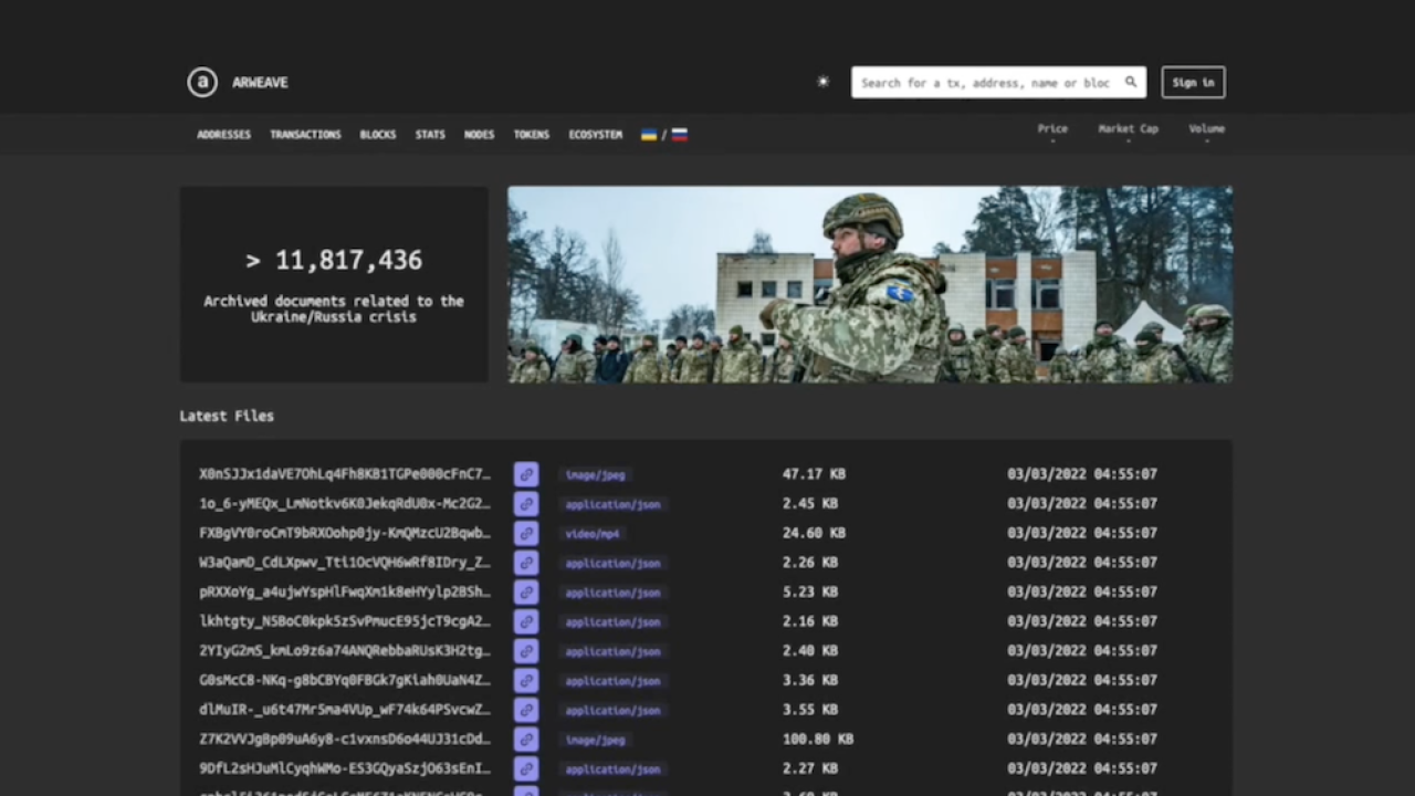 Cho đến nay, công ty Arweave đã thu thập hơn 10 triệu mẩu dữ liệu hình ảnh, video, bài viết về cuộc chiến sự. Ảnh; @AFP.