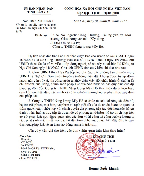 Vụ xô xát tại thủy điện Mây Hồ: Chủ tịch tỉnh Lào Cai tiếp tục chỉ đạo xử lý nghiêm trường hợp vi phạm - Ảnh 2.