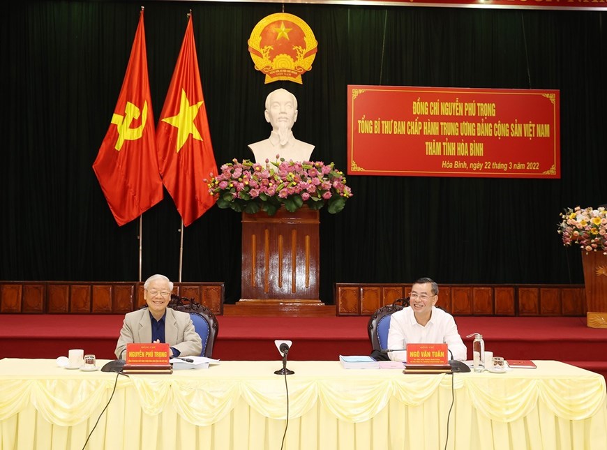 Tổng Bí thư Nguyễn Phú Trọng làm việc với lãnh đạo tỉnh Hòa Bình - Ảnh 3.