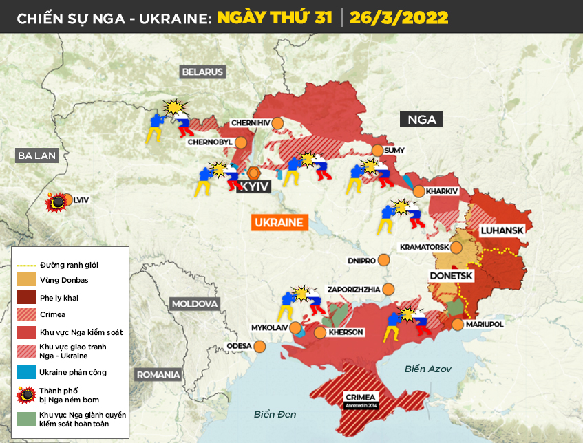 Chiến sự Nga - Ukraine ngày 27/3: Ukraine giành lại kiểm soát lãnh thổ, Nga sẽ tăng cường vũ khí hiện đại tới Ukraine - Ảnh 2.