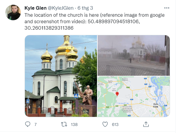 Kyle Glen đăng tải nội dung về vụ đánh bom tại Ukraine trên tài khoản Twitter của mình sau khi làm xong các thủ tục xác minh hoàn chỉnh. Ảnh: @Kyle Glen.