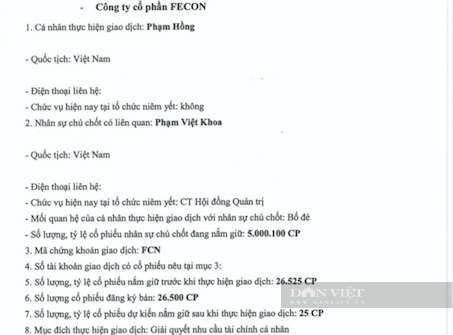 Bố đẻ và em gái Chủ tịch FECON Phạm Việt Khoa bất ngờ bán hàng loạt cổ phiếu - Ảnh 1.