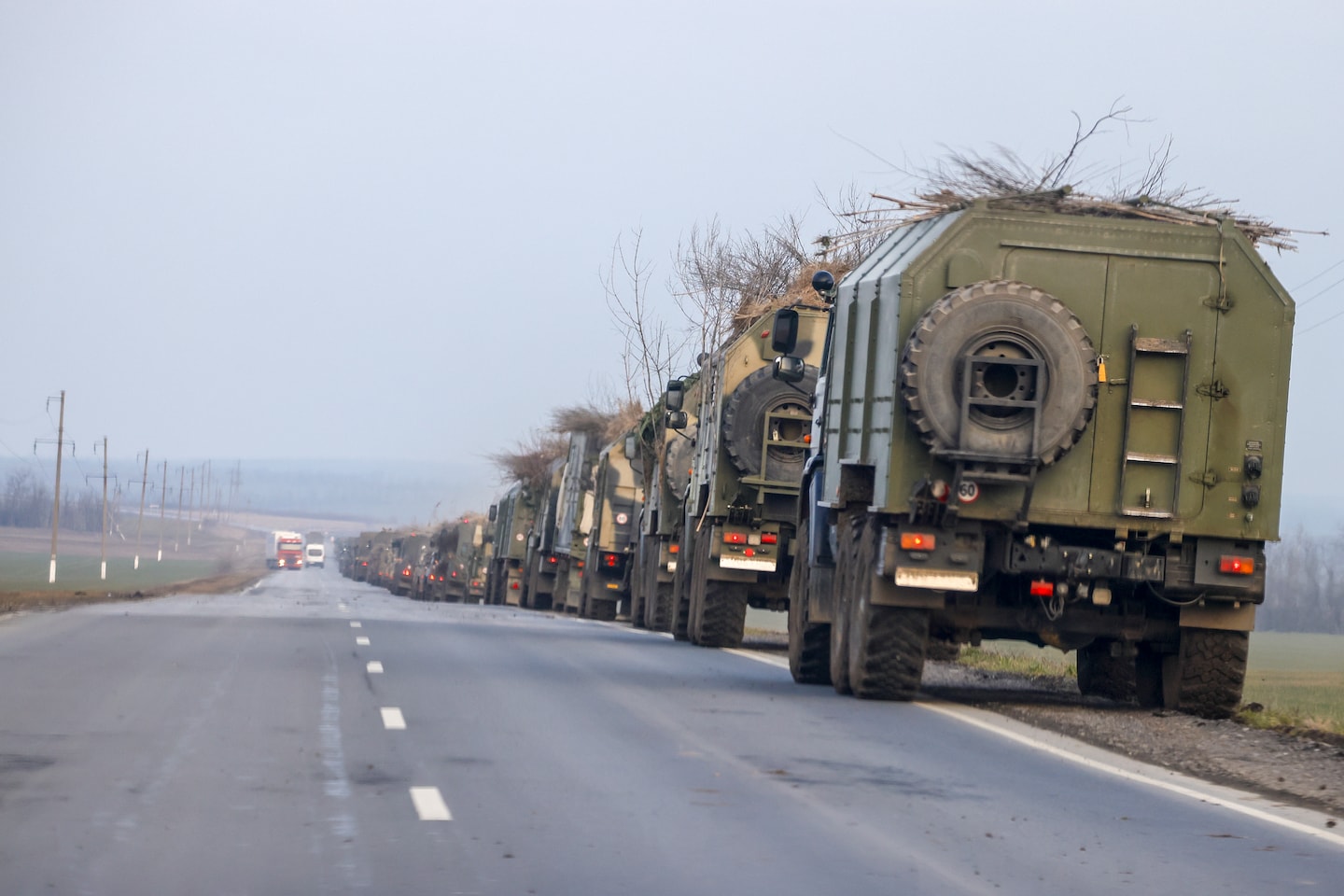 Chiến sự Ukraine: Quân đội Nga dùng cành cây, rơm rạ để ngụy trang khiến các chuyên gia phân tích bối rối - Ảnh 1.