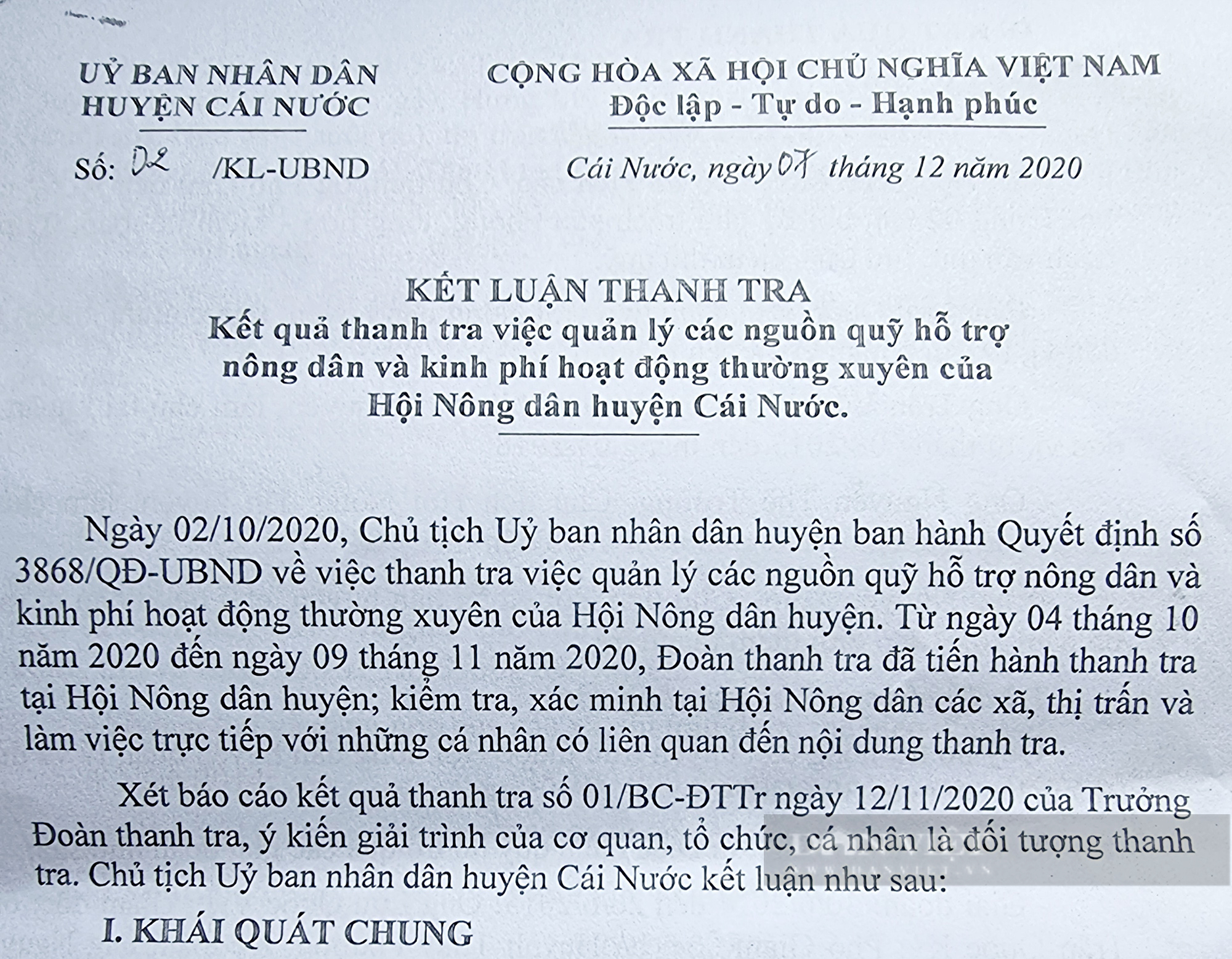 Cà Mau: Huyện Cái Nước thanh tra Hội Nông dân sai thẩm quyền - Ảnh 2.