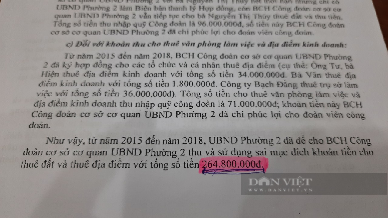 Một phần trong nội dung trong kết luận thanh tra của Chủ tịch UBND TP Đông Hà chỉ ra vi phạm của UBND phường 2. Ảnh: Ngọc Vũ.