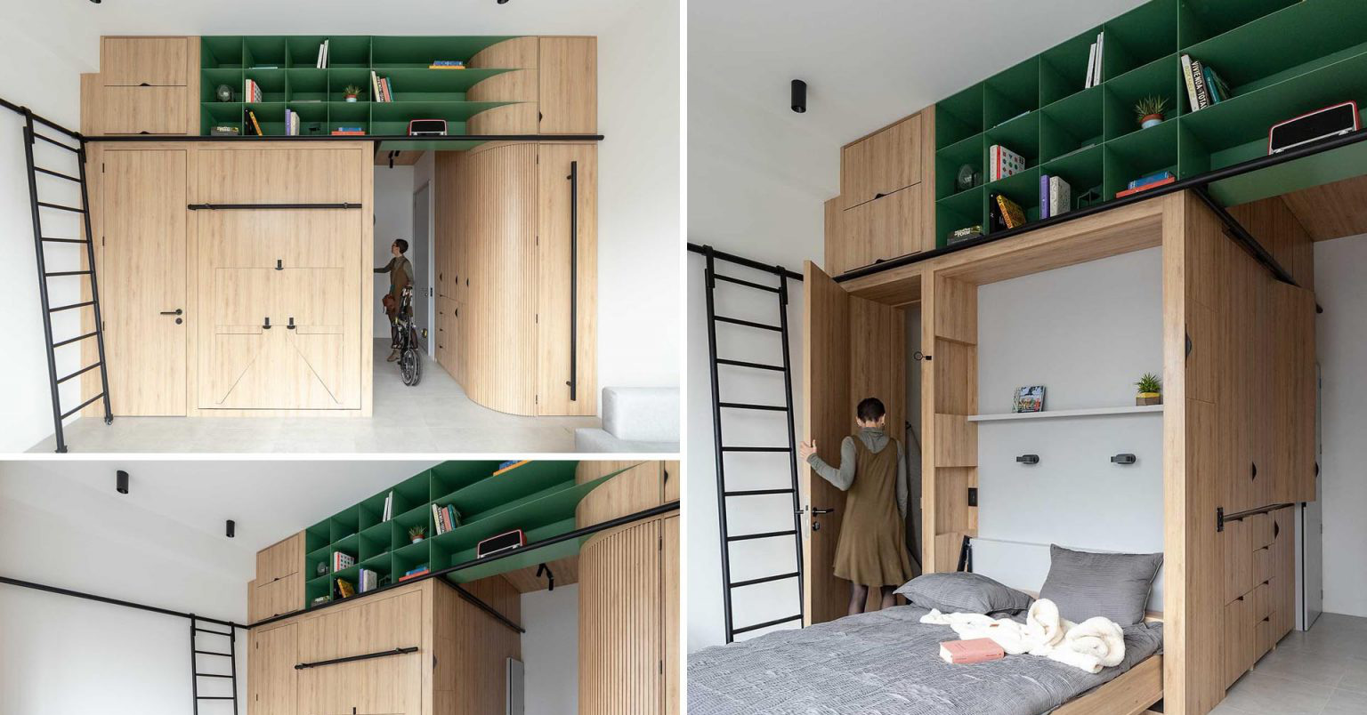 The design of the wardrobe helps to make the most of the space in the small apartment