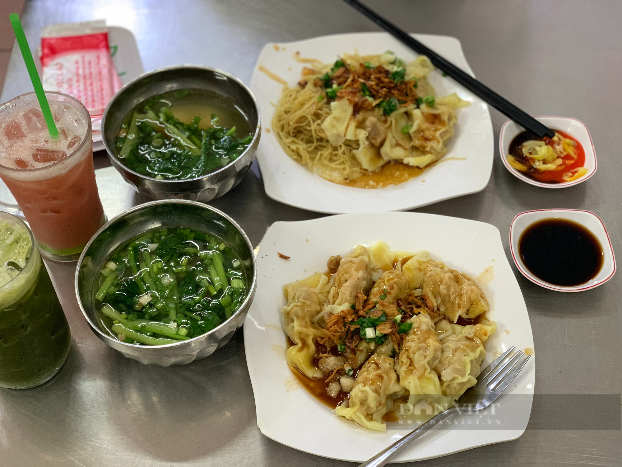 Dried dumplings with oyster sauce - served with strawberry cane juice