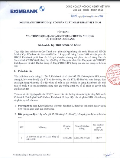 Bán lô 22,8 triệu cổ phiếu Sacombank dưới mức giá 13.000 đồng/CP cách nay 4 năm, Eximbank giờ mới… báo cáo cổ đông - Ảnh 2.