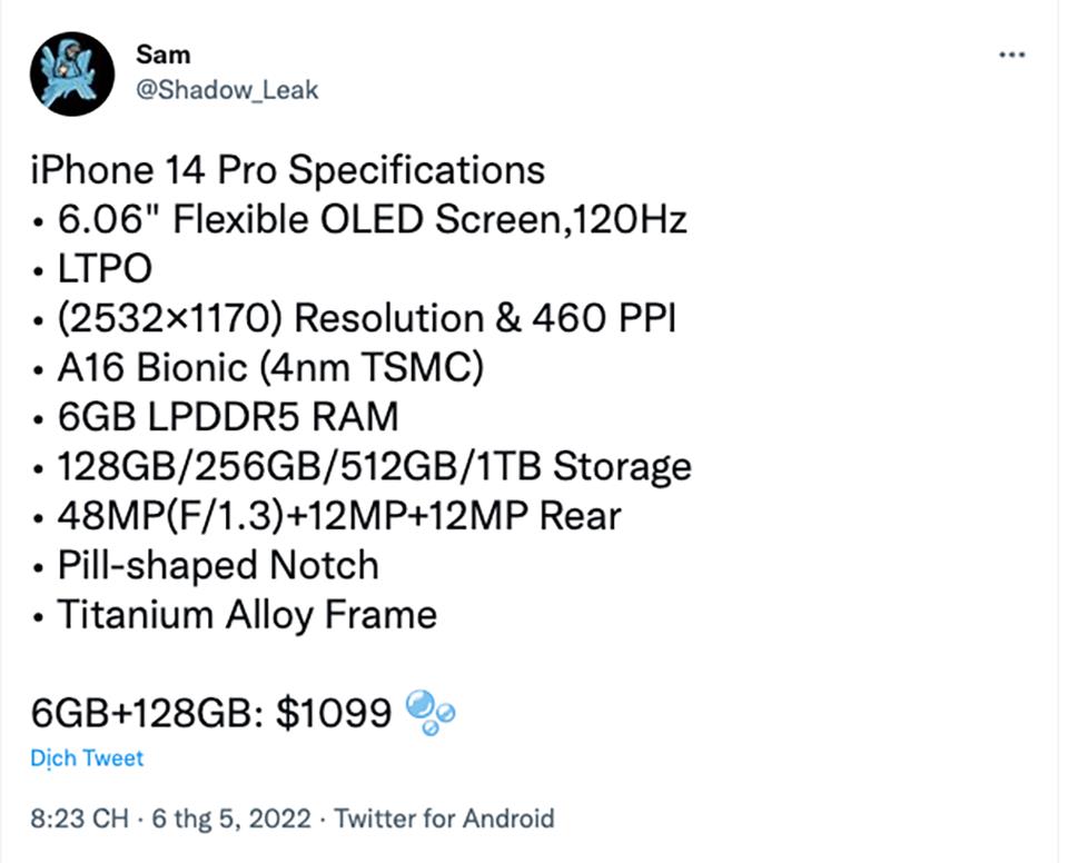 Revealing details about iPhone 14 Pro: 48MP camera, A16 Binoic chip, price from 25.3 million - Photo 1.