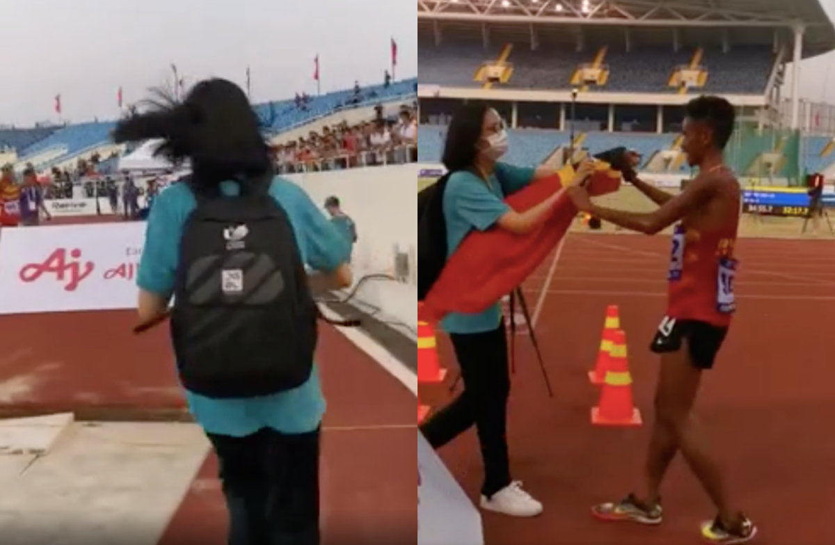 A special gift from hero Timor Leste to female volunteers after being awarded the flag to celebrate at the SEA Games - Photo 2.
