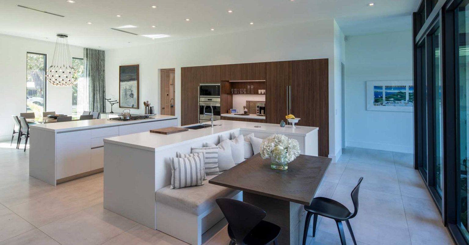 Uniquely, the beautiful house has a kitchen island design to become a place to relax