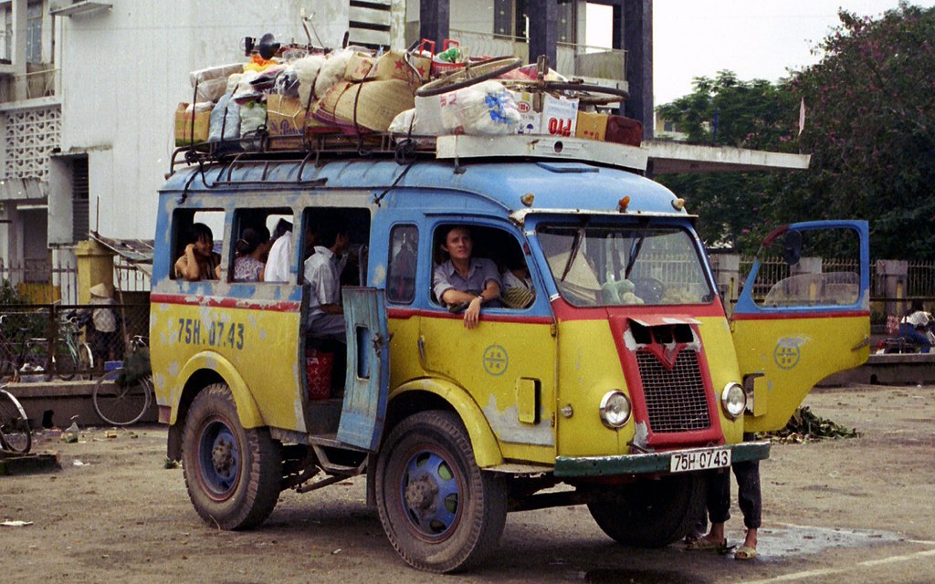 Close-up of the strange bus in Vietnam in 1996