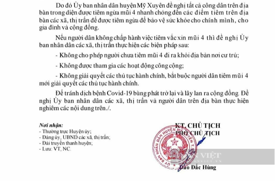 Sóc Trăng: Người dân huyện Mỹ Xuyên chưa tiêm mũi 4 không được ra khỏi nơi cư trú  - Ảnh 1.