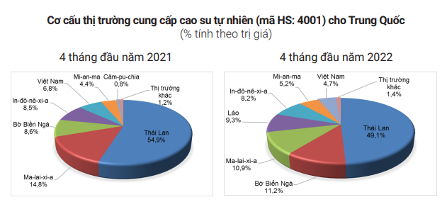 Khó xuất, thị phần cao su Việt Nam trong tổng nhập khẩu của Trung Quốc giảm mạnh