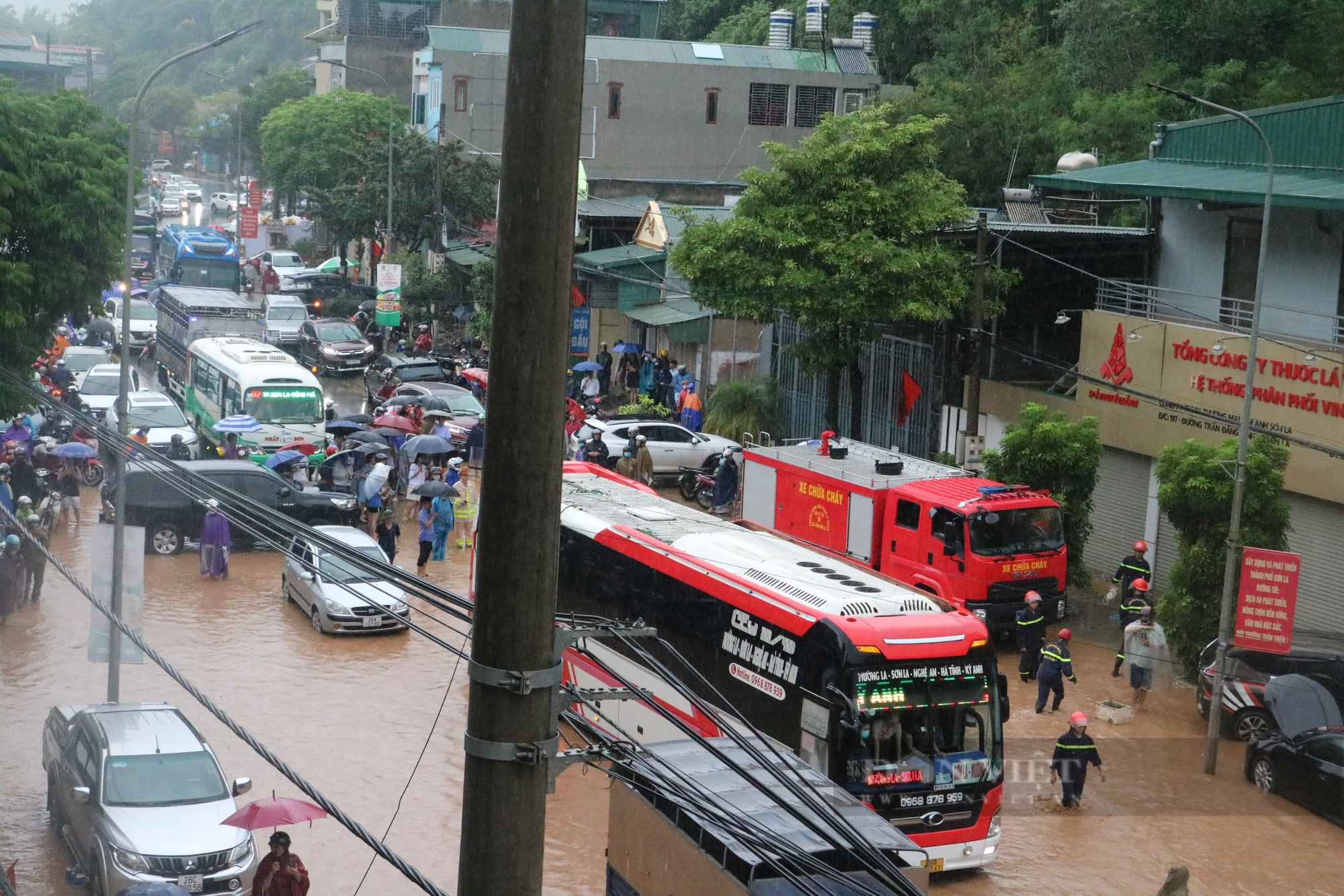 Đường phố thành phố Sơn La ngập nặng sau cơn mưa, xe cộ &quot;bơi&quot; trong nước - Ảnh 10.