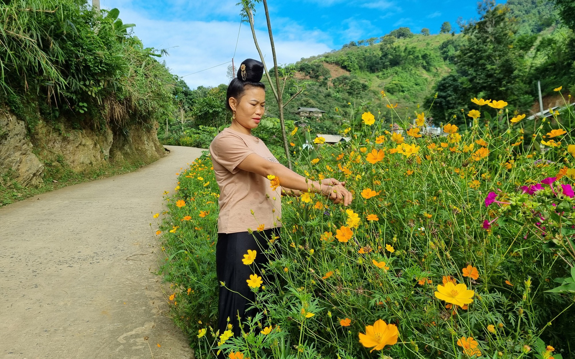Đường hoa nông thôn mới khiến bản người Thái này ở Sơn La đẹp mê mẩn