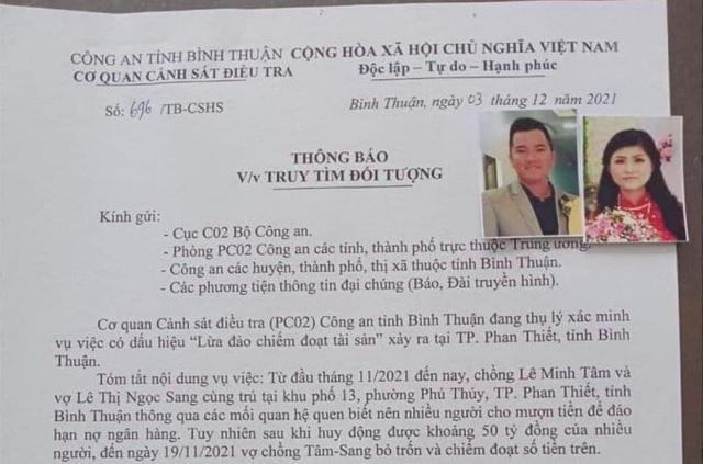 Bình Thuận: Một phụ nữ mượn 50 tỷ đồng của nhiều người rồi bỏ trốn cùng chồng - Ảnh 1.
