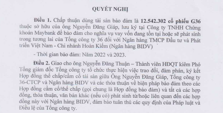 Tổng công ty 36 thế chấp 12,54 triệu cổ phiếu G36 của Chủ tịch Nguyễn Đăng Giáp - Ảnh 1.