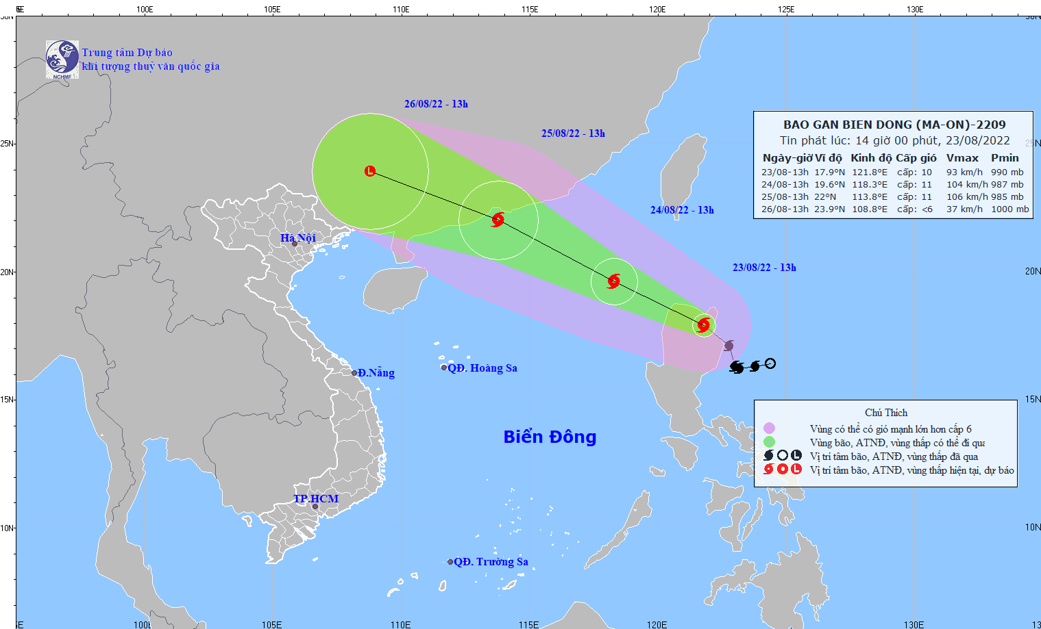 Tin bão Ma-on mới nhất: Đêm nay (23/8), bão sẽ đi vào khu vực phía Bắc của Biển Đông - Ảnh 1.