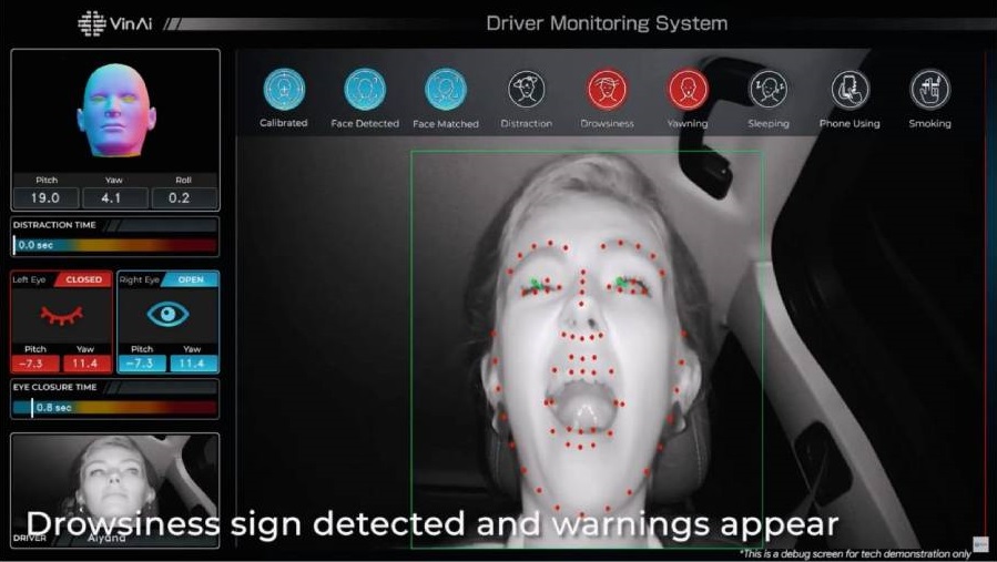 Công nghệ DMS giúp cảnh báo người lái trong các tình huống mất tập trung hoặc buồn ngủ, giảm thiểu rủi ro tai nạn khi lái xe.
