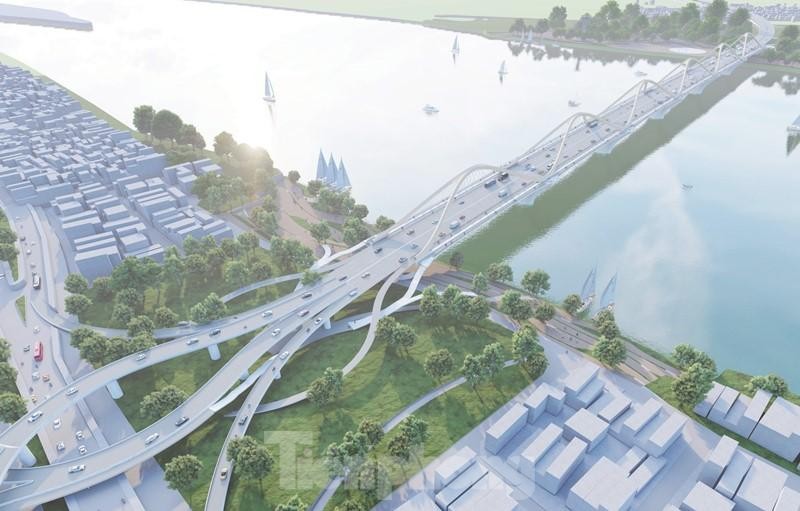 Hình ảnh mới nhất về thiết kế cầu vòm thép Trần Hưng Đạo vượt sông Hồng - Ảnh 2.