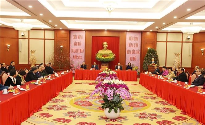 Tổng Bí thư Nguyễn Phú Trọng chúc Tết các lãnh đạo và nguyên lãnh đạo Đảng, Nhà nước - Ảnh 5.