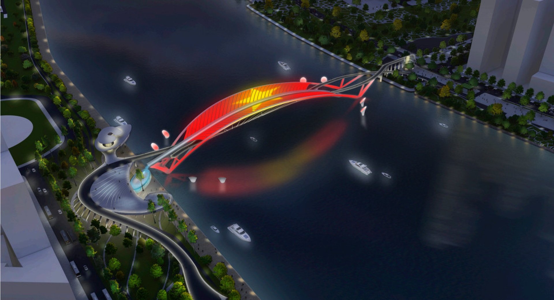 Ngắm thiết kế cầu đi bộ hình lá dừa nước trên sông Sài Gòn - Ảnh 9.