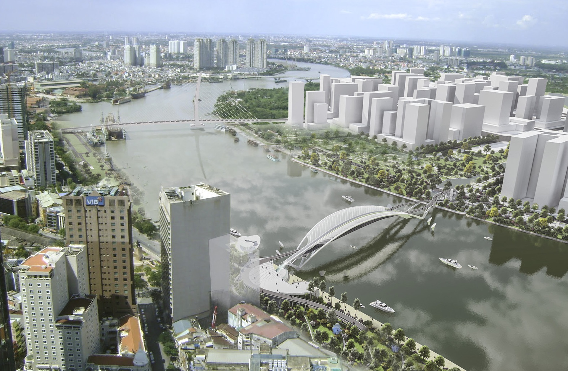 Ngắm thiết kế cầu đi bộ hình lá dừa nước trên sông Sài Gòn - Ảnh 3.